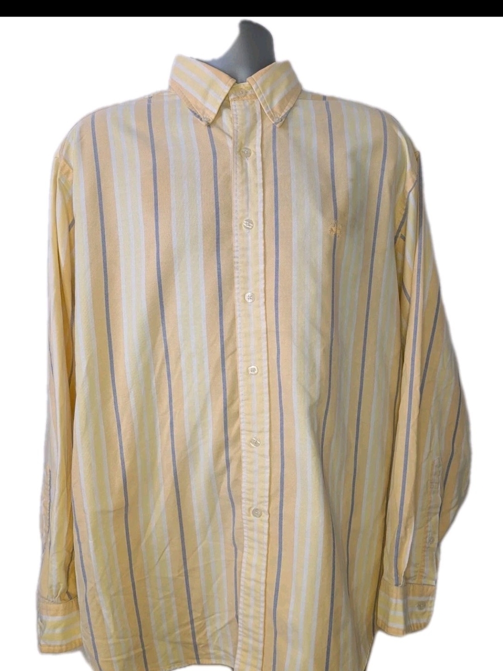 Brooks Brothers Yellow and Blue Vertical Striped Button-Down Shirt